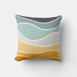 Colorful summery retro style waves cushion