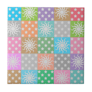 Colorful sun and stars pattern   ceramic tile