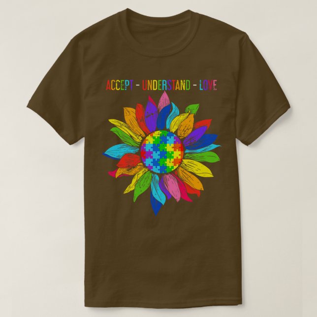 Colorful Sunflower Gift Autism Awareness T-Shirt (Design Front)