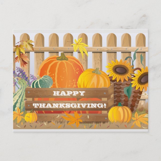 Colorful Sunflowers and Pumpkins Thanksgiving Holiday Postcard (Front)