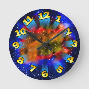 Colorful Supernova With Flying Numbers Round Clock