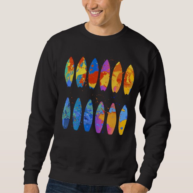 Colorful Surfing  Surfer Surfboard Graphic Sweatshirt (Front)