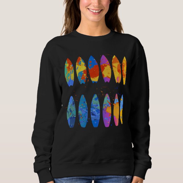 Colorful Surfing  Surfer Surfboard Graphic Sweatshirt (Front)
