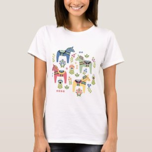 Colorful Swedish Dala Horses T-Shirt