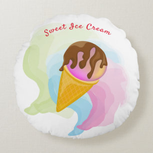 Colorful sweet ice cream in a cone round cushion