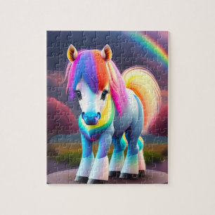 Colorful Sweet Pony With Rainbow, Neon Lights Pony Jigsaw Puzzle