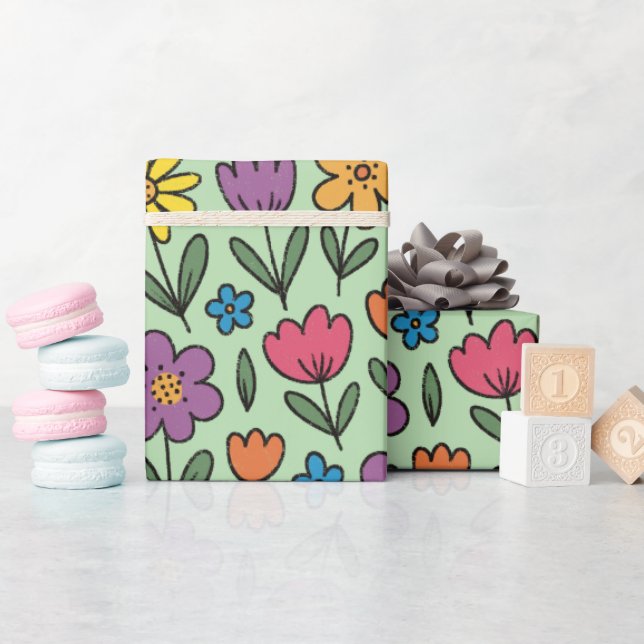 Colorful Sweet Spring Flowers Wrapping Paper Roll (Baby Shower)