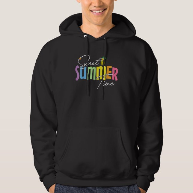 Colorful Sweet Summer Time Graphic  Pineapple Vaca Hoodie (Front)