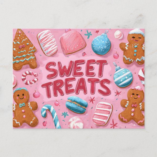 Colorful Sweet Treats Christmas Illustration Postcard (Front)