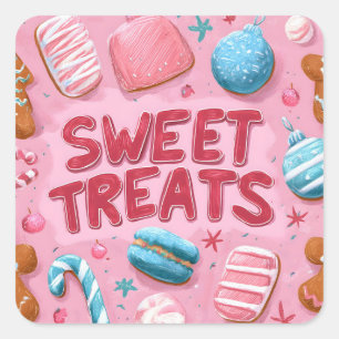 Colorful Sweet Treats Christmas Illustration Square Sticker