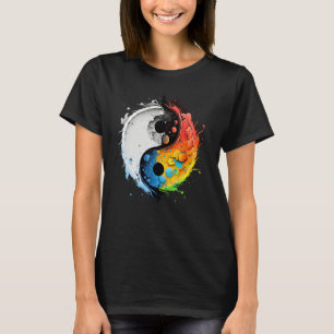 Colorful Taoism Yin Yang Splash on Zen Taijitu Yin T-Shirt