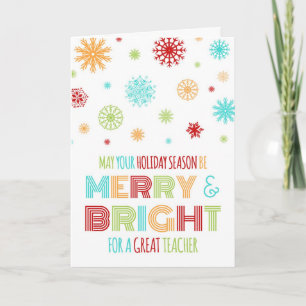 Colorful Teacher Merry & Bright Christmas Card