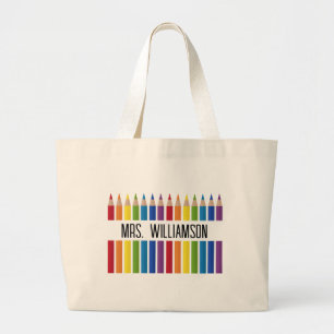 Colorful Teacher Pencil Large Tote Bag