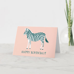COLORFUL TEAL ZEBRA CUSTOM HAPPY BIRTHDAY CARD