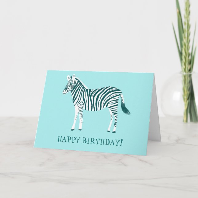 COLORFUL TEAL ZEBRA CUSTOM HAPPY BIRTHDAY CARD (Front)