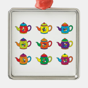 COLORFUL TEAPOTS METAL ORNAMENT