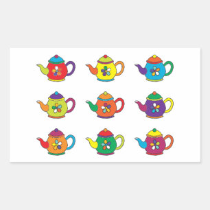 COLORFUL TEAPOTS RECTANGULAR STICKER