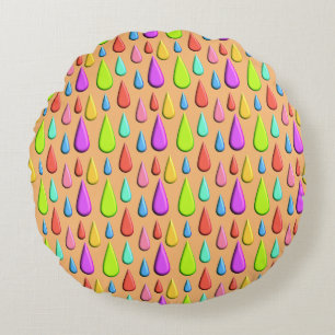 Colorful Tear drop, rain drop Pattern Round Cushion