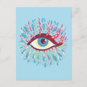 Colorful Tears Weird Blue Psychedelic Eye Postcard