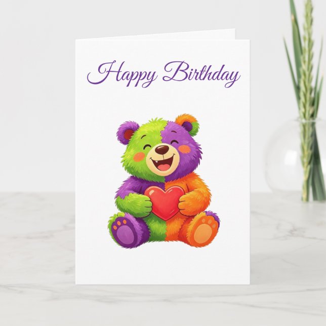 Colorful teddy bear birthday card (Front)