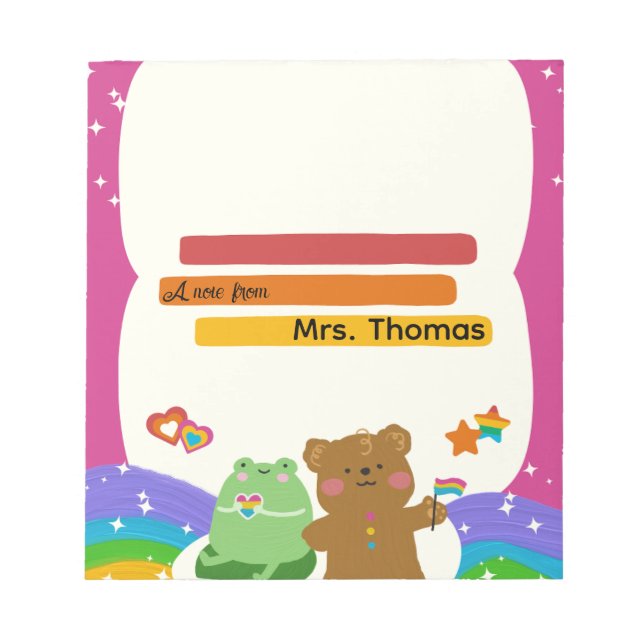 Colorful Teddybear Rainbow Teacher Notepad (Front)