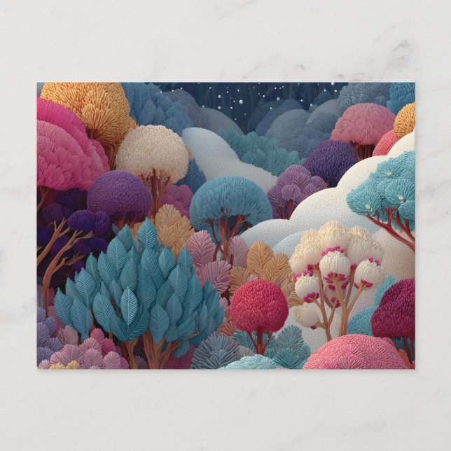 Colorful Textured Whimsical Forest Landscape Postcard (Front)