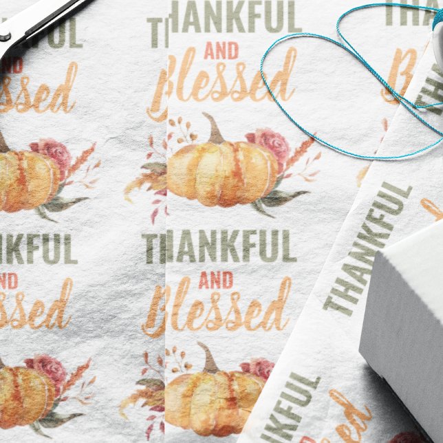 Colorful Thankful And Blessed With Pumpkin Gift Wrapping Paper (Creator Uploaded)