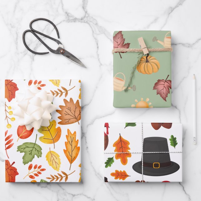 Colorful Thanksgiving set of 3 Wrapping Paper Sheet (Front)