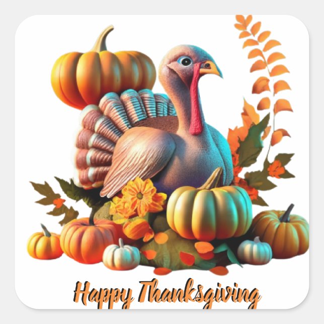 Colorful Thanksgiving Turkey Square Sticker (Front)