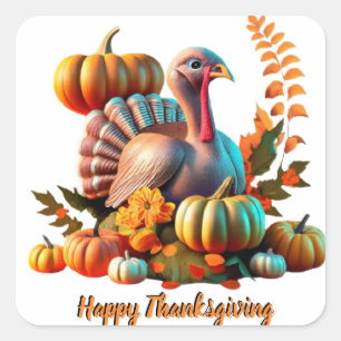 Colorful Thanksgiving Turkey Square Sticker