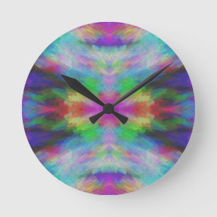 Colorful Tie Dye Style Art Round Clock
