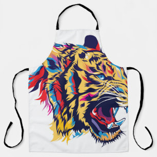 Colorful tiger head roaring illustration apron