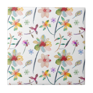 Colorful tile floral watercolor pattern