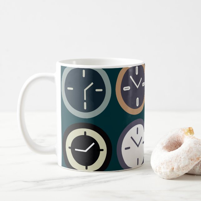 Colorful Time Clock Pattern Watchmaker Horologist Coffee Mug (With Donut)