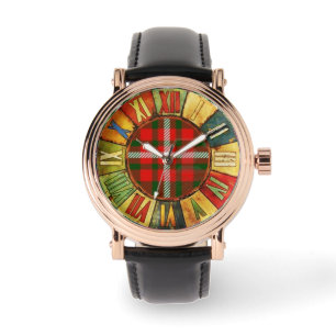 COLORFUL TIME WITH RED GREEN SCOTTISH TARTAN WATCH