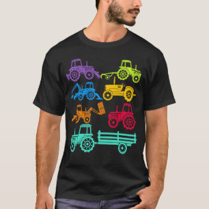 Colorful Tractors Boys Agricultural Machinery T-Shirt