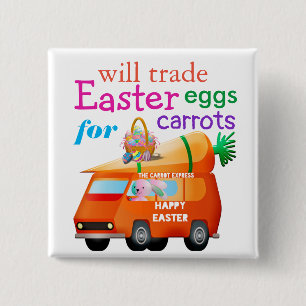 Colorful Trade Easter Eggs for Carrots Bunny Bus 15 Cm Square Badge