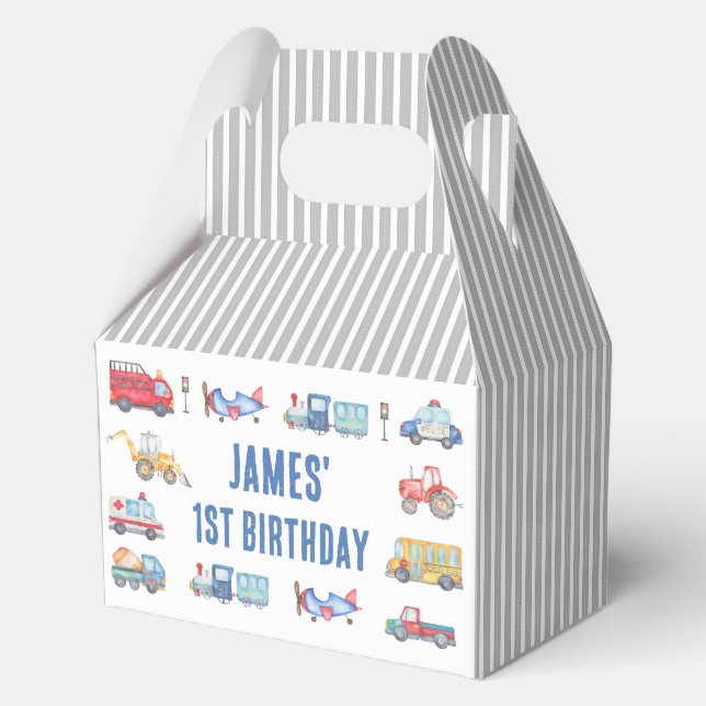 Colorful Transport Birthday Favor Box (Front)