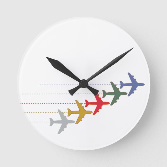 colorful travel airplanes round clock (Front)