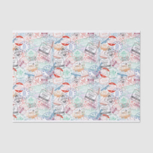 Colorful Travel Stamps or Postage Marks Pattern Tissue Paper