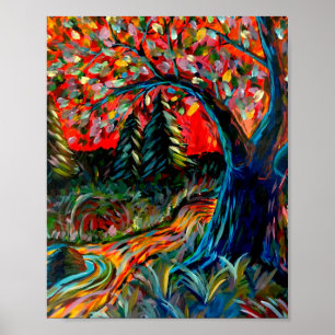 Colorful Tree And River Painting Poster
