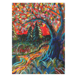 Colorful Tree And River Painting Tablecloth