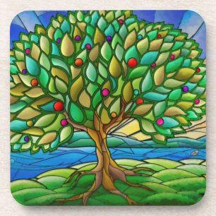 Colorful Tree of Life Decorative Hard Plastic Coaster