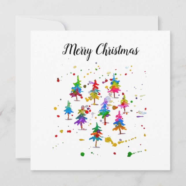 Colorful Trees with Snow Holiday Card (Front)