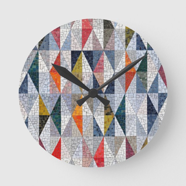 Colorful Triangles Geometric pattern Round Clock (Front)