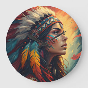 Colorful Tribal Spirit Art Print Large Clock