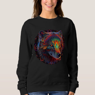 Colorful Trippy Psychedelic Wolf Wildlife Wolf Mou Sweatshirt