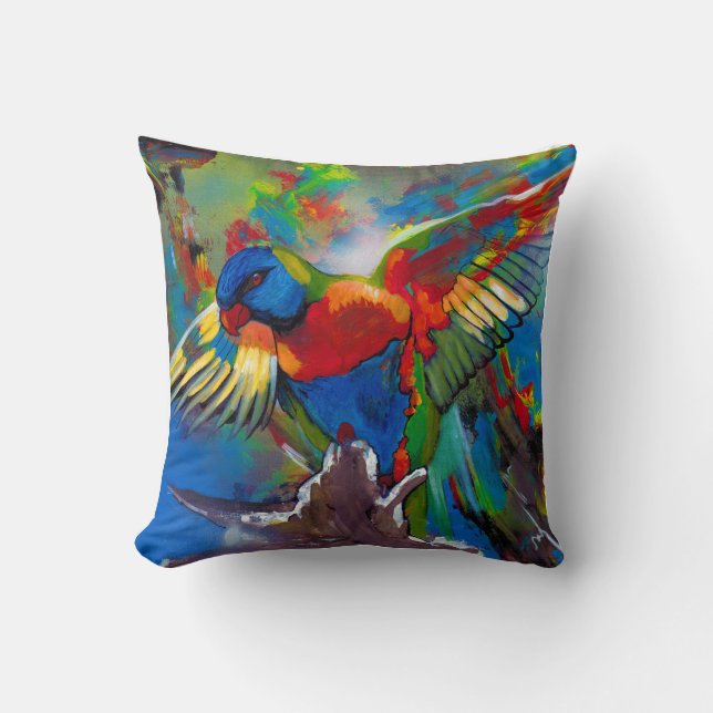 Colorful Tropical Bird Throw Pillow  (Front)