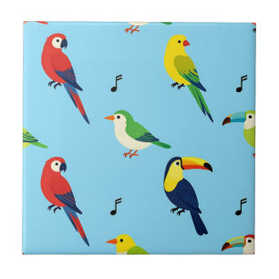 Colorful Tropical Birds Pattern Ceramic Tile