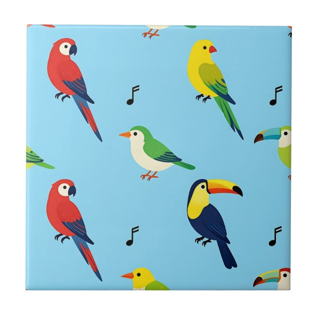 Colorful Tropical Birds Pattern Ceramic Tile (Front)